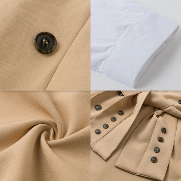 Faux Overlay Trench Skirt With Dress Shirt Dress White Khaki - Picture 6 of 15